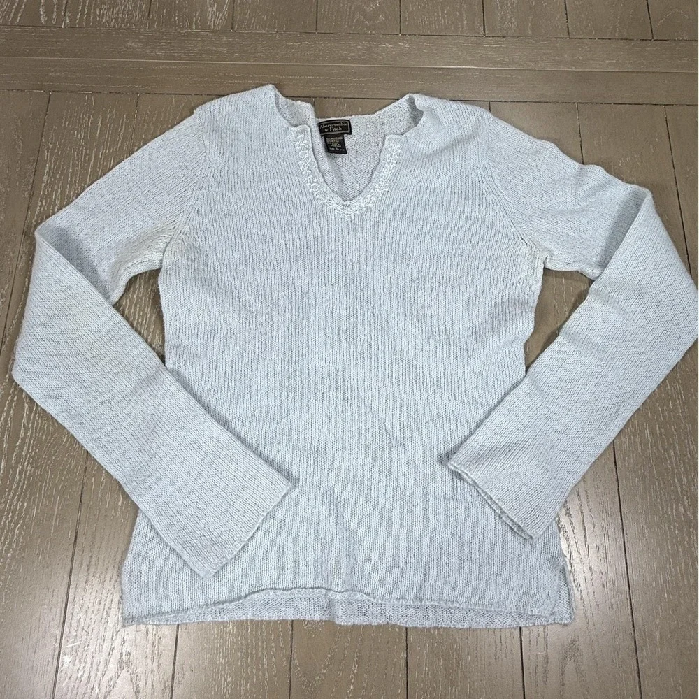 Vintage‎ Abercrombie & Fitch Sweater Womens Large Light Blue Merino Wool Blend